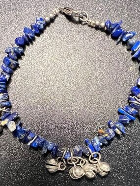 Violet Blue Tanzanite Chips Silver Tone Bracelet / Ankle Bracelet